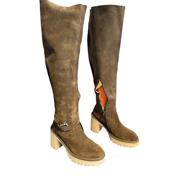 Free People Womens Jasper Over The Knee Chunky Heel Boots Green SIZE 37/7 - Picture 7 of 7